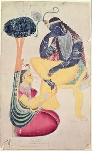 Le dieu Krishna avec son amour mortel, Radha